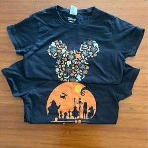🌙 Disney Halloween Mickey Pumpkin & Nightmare Before Christmas Tees Bundle S 🎃
